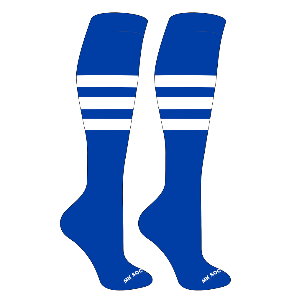 MK Socks Competitor OTC Baseball, Football Socks in Royal and White colors, designed for optimal performance during sports activities.