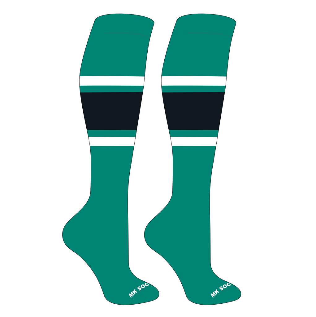 MK Socks Competitor OTC Baseball, Football Socks in Teal, White, Black colorway, designed for comfort and performance during sports.