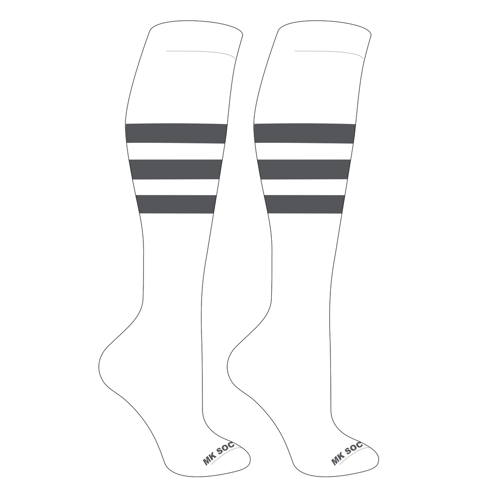 MK Socks Competitor OTC Baseball, Football Socks (A) in White and Granite color, designed for optimal athletic performance, featuring moisture-wicking technology, arch support, and mid-knee length for activities like baseball and football.