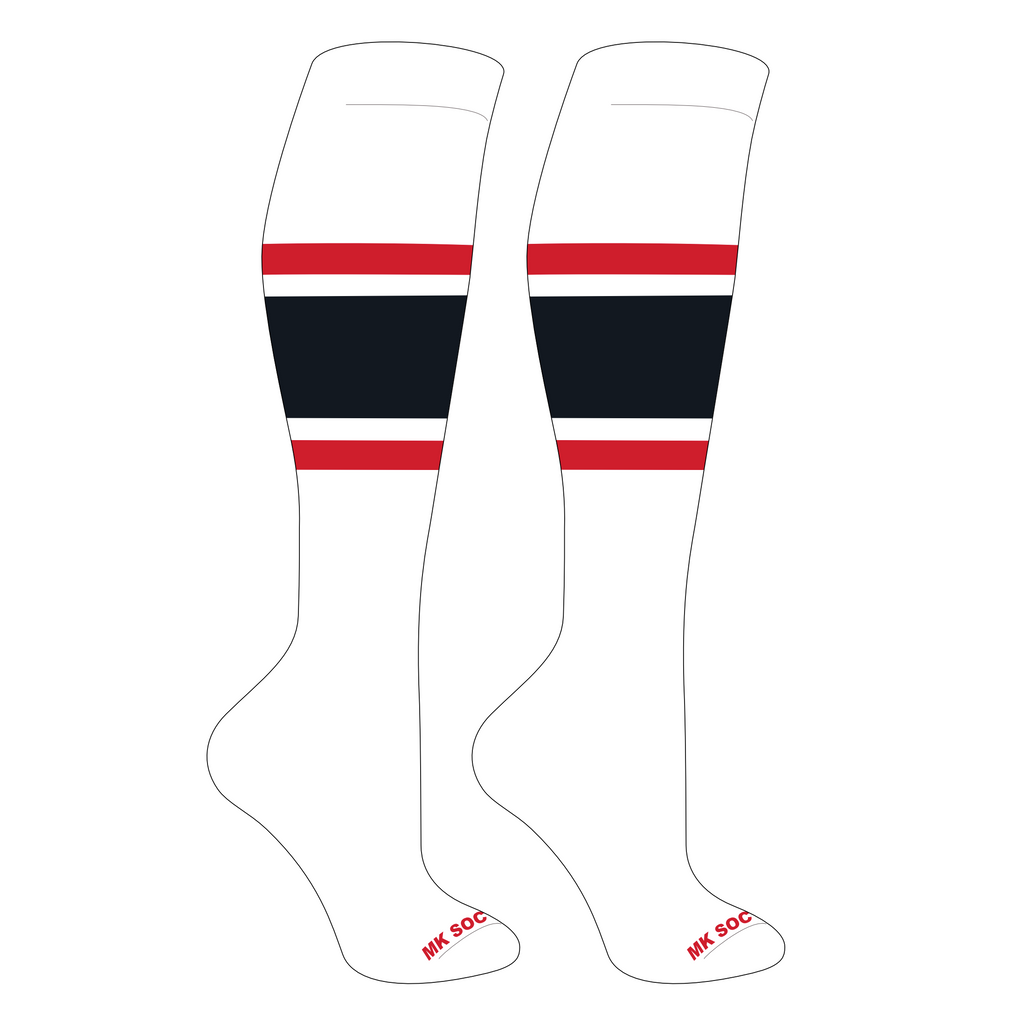 Mk Socks Competitor OTC Baseball, Football Socks in white, red, and black - designed for peak performance and comfort during athletic activities.