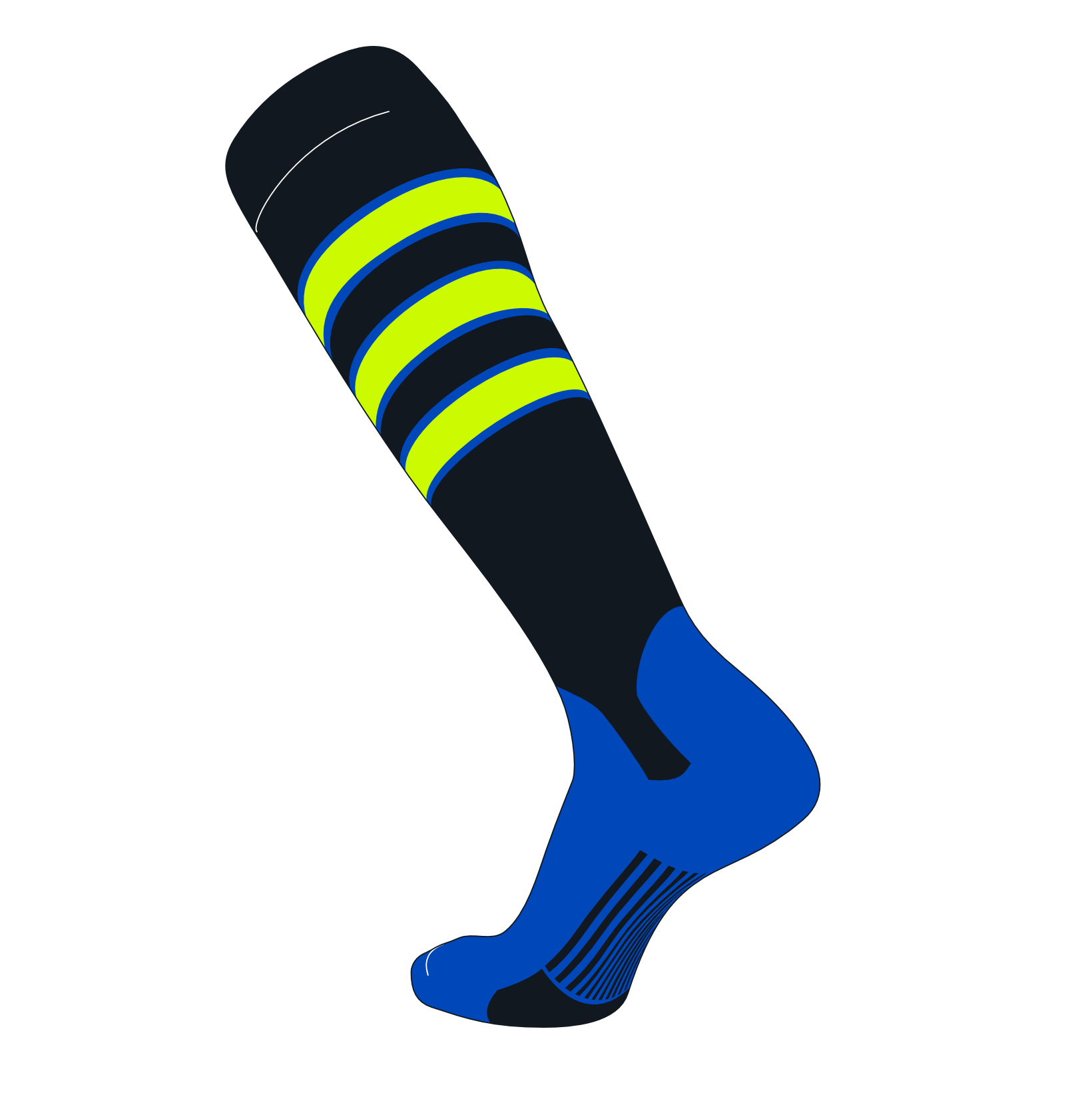 TCK Elite Baseball Knee High Stirrup Socks (D, 5in) Black, AF Blue, NEON Green, AF Blue