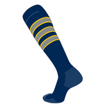TCK Elite Baseball Football Knee High Striped Socks (D) Navy, Gold, Dk Grey