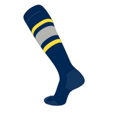 TCK Elite Baseball Football Knee High Striped Socks (E) Navy, Bright Yellow, Grey