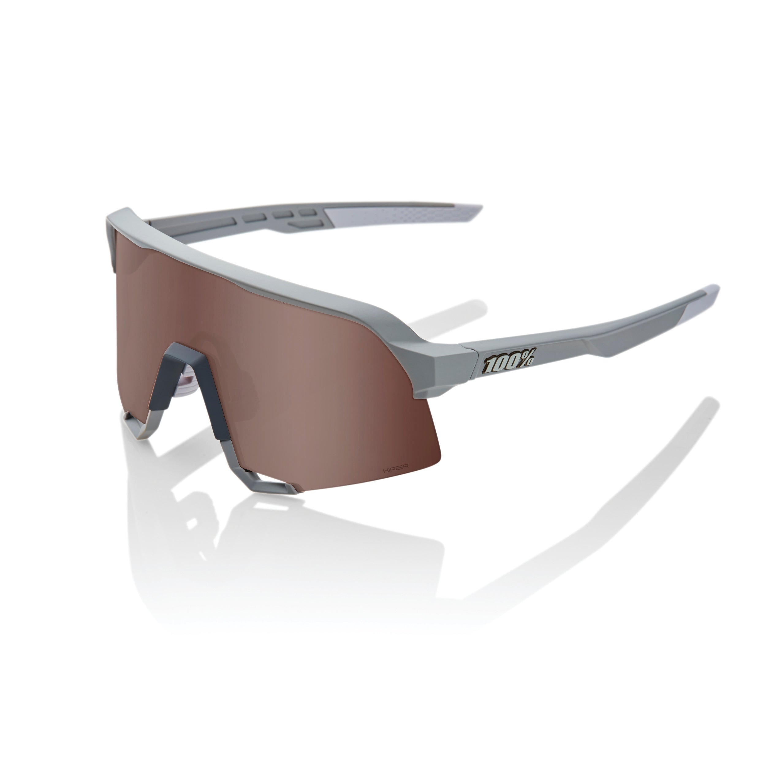 100% S3 Sport Performance Sunglasses, Soft Tact Stone Grey, Crimson Silver