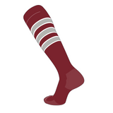 TCK Elite Baseball Football Knee High Striped Socks (D) Cardinal, White, Grey