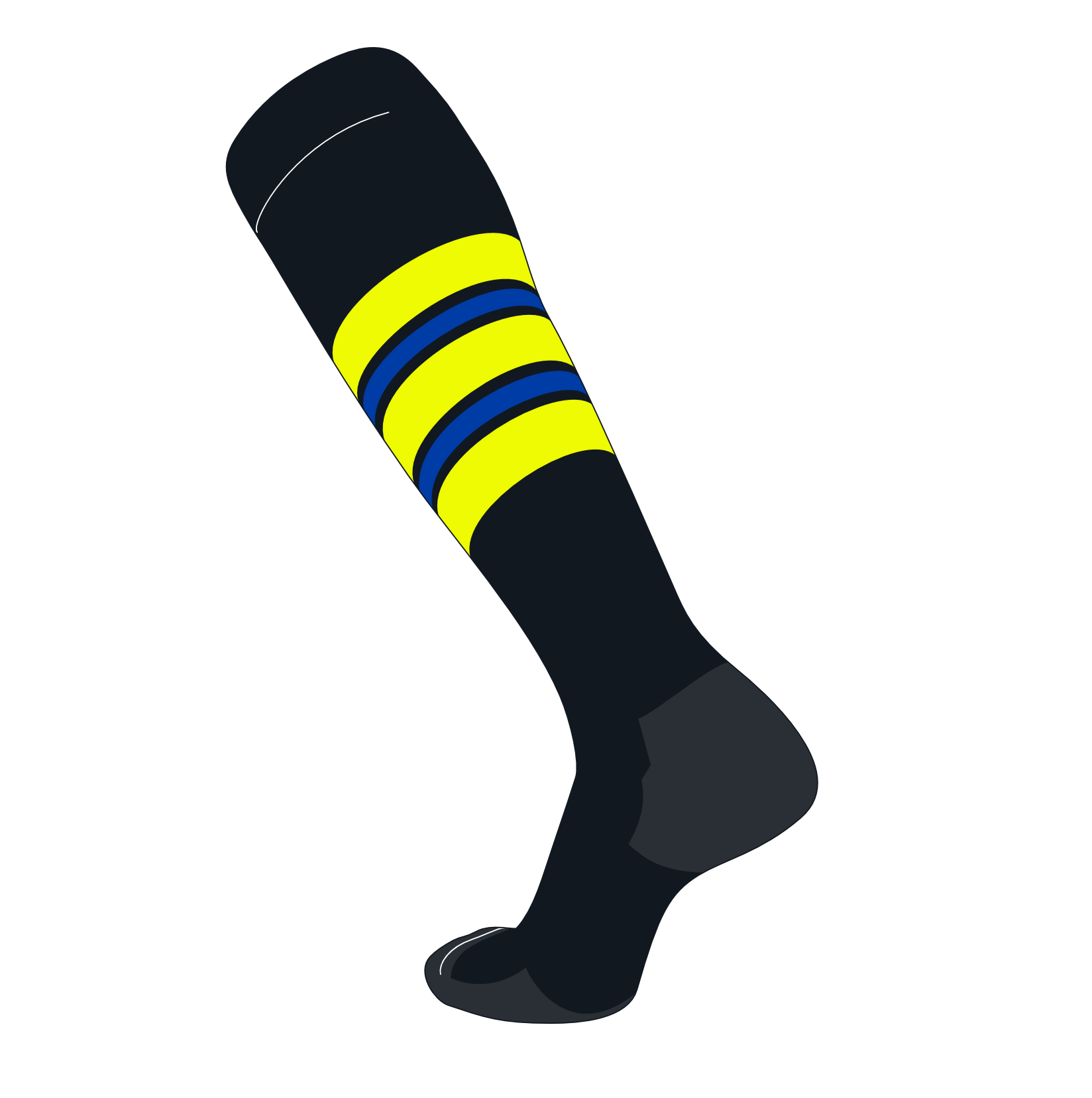 TCK Elite Baseball Football Knee High Striped Socks (F) Black, NEON Yellow, Royal