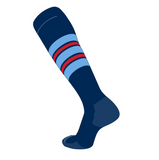 TCK Elite Baseball Football Knee High Striped Socks (F) Navy, Baby Blue, Red