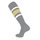 TCK Elite Baseball Football Knee High Striped Socks (E) Dk Grey, White, Vegas Gold