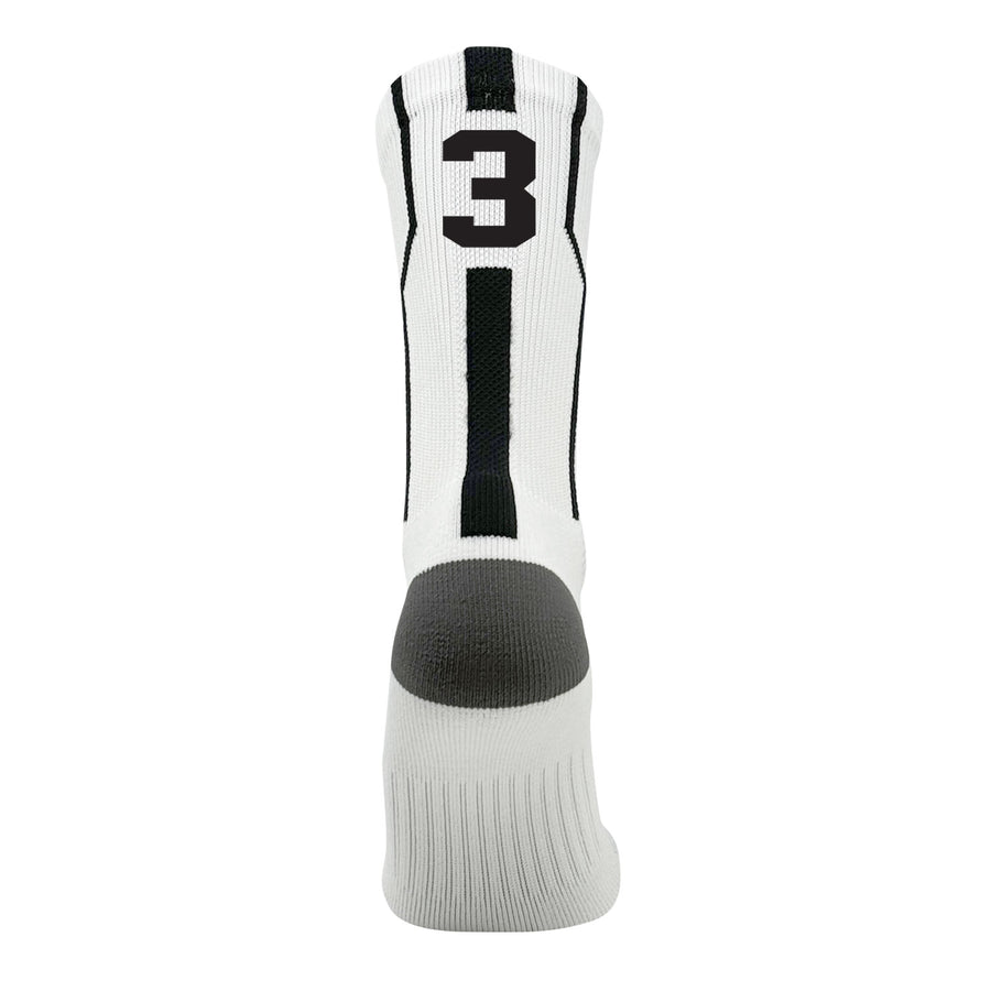Mk Socks Player ID Jersey Number SINGLE Crew Sock - White, Black