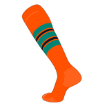 TCK Elite Baseball Football Knee High Striped Socks (F) Orange, Teal, Black