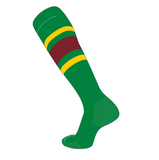 TCK Elite Baseball Football Knee High Striped Socks (E) Kelly Green, Gold, Cardinal