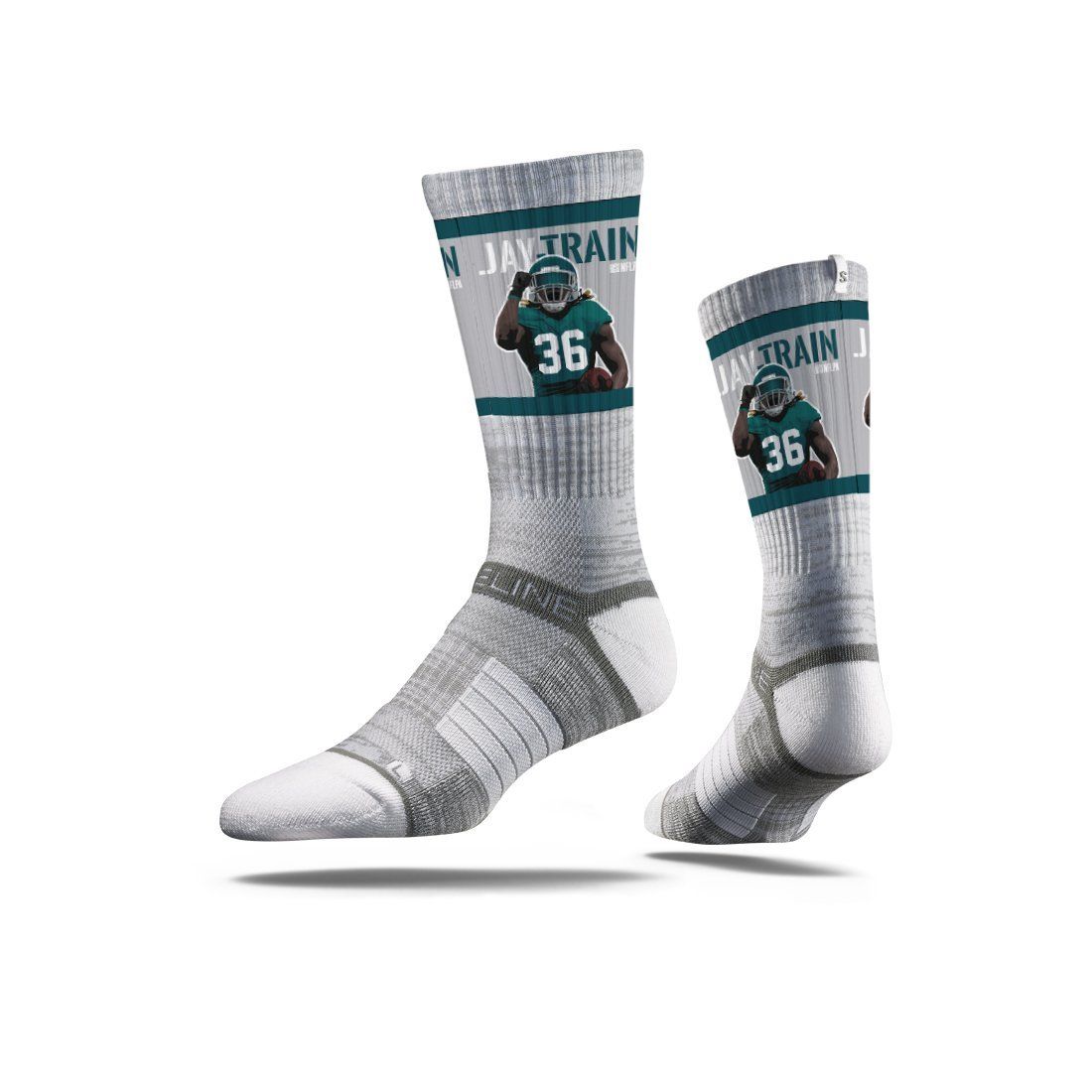 NFLPA Strideline Jay Ajayi Jay Train Grey Crew Socks