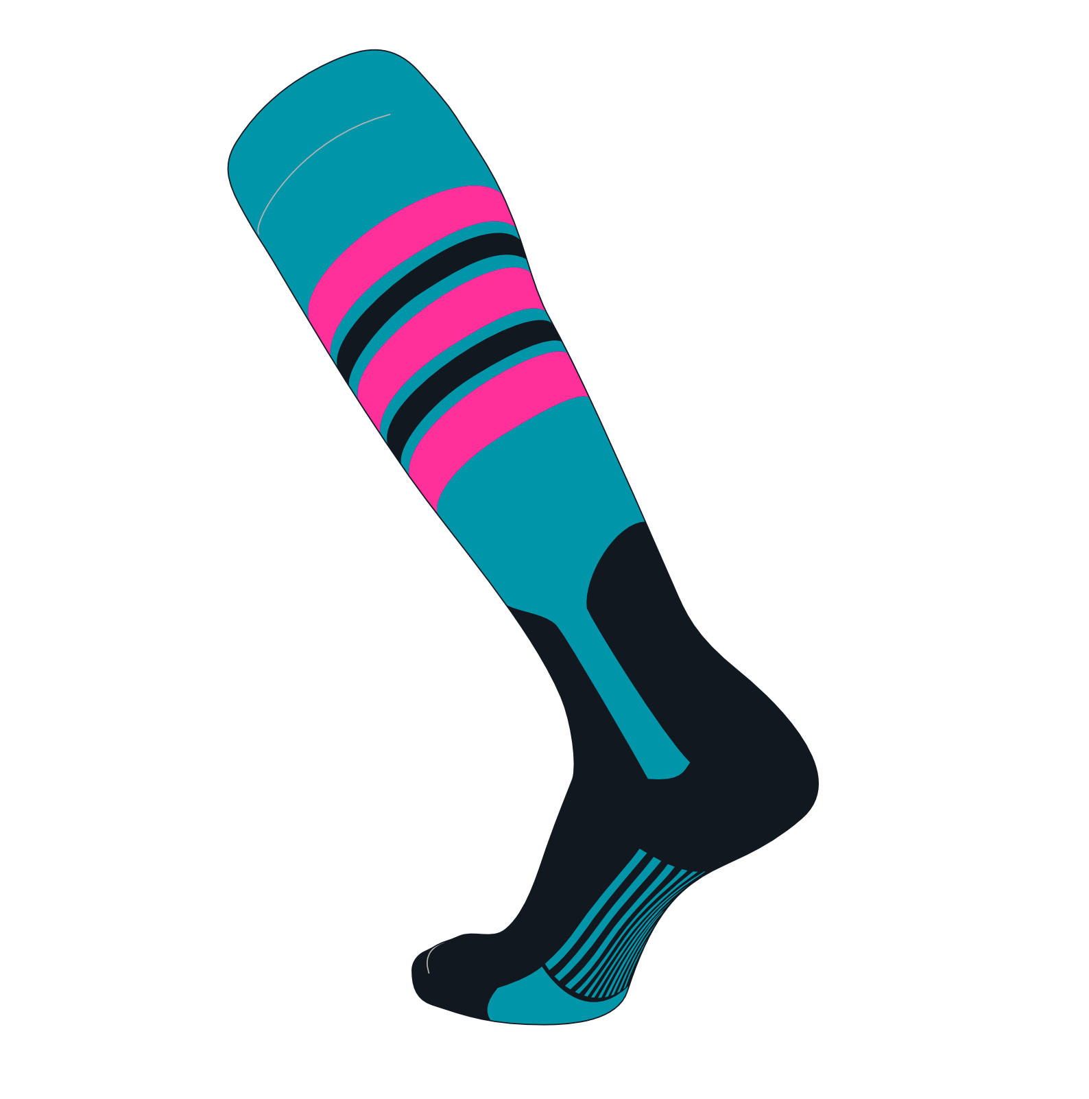 Baseball Knee High Stirrup Socks (F, 7in) Marlin Teal, Hot Pink, Black,  Black - Medium
