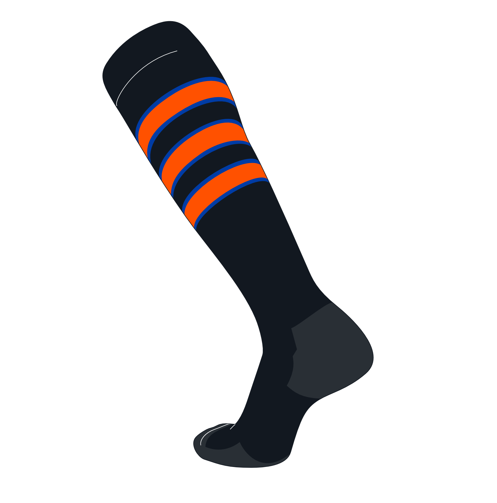 TCK Elite Baseball Football Knee High Striped Socks (D) Black, Royal, Orange