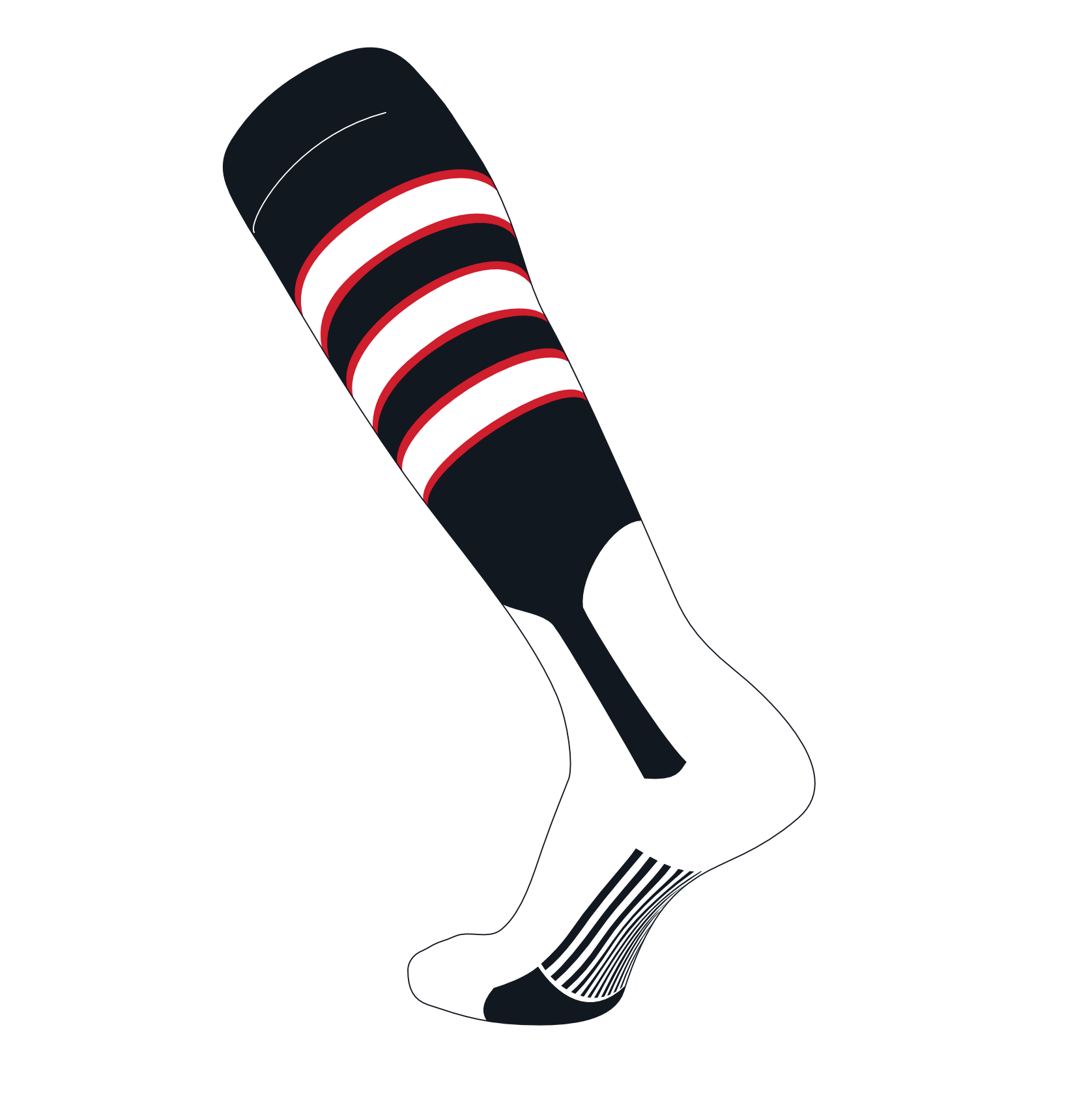 TCK Elite Baseball Knee High Stirrup Socks (D, 7in) Black, Red, White