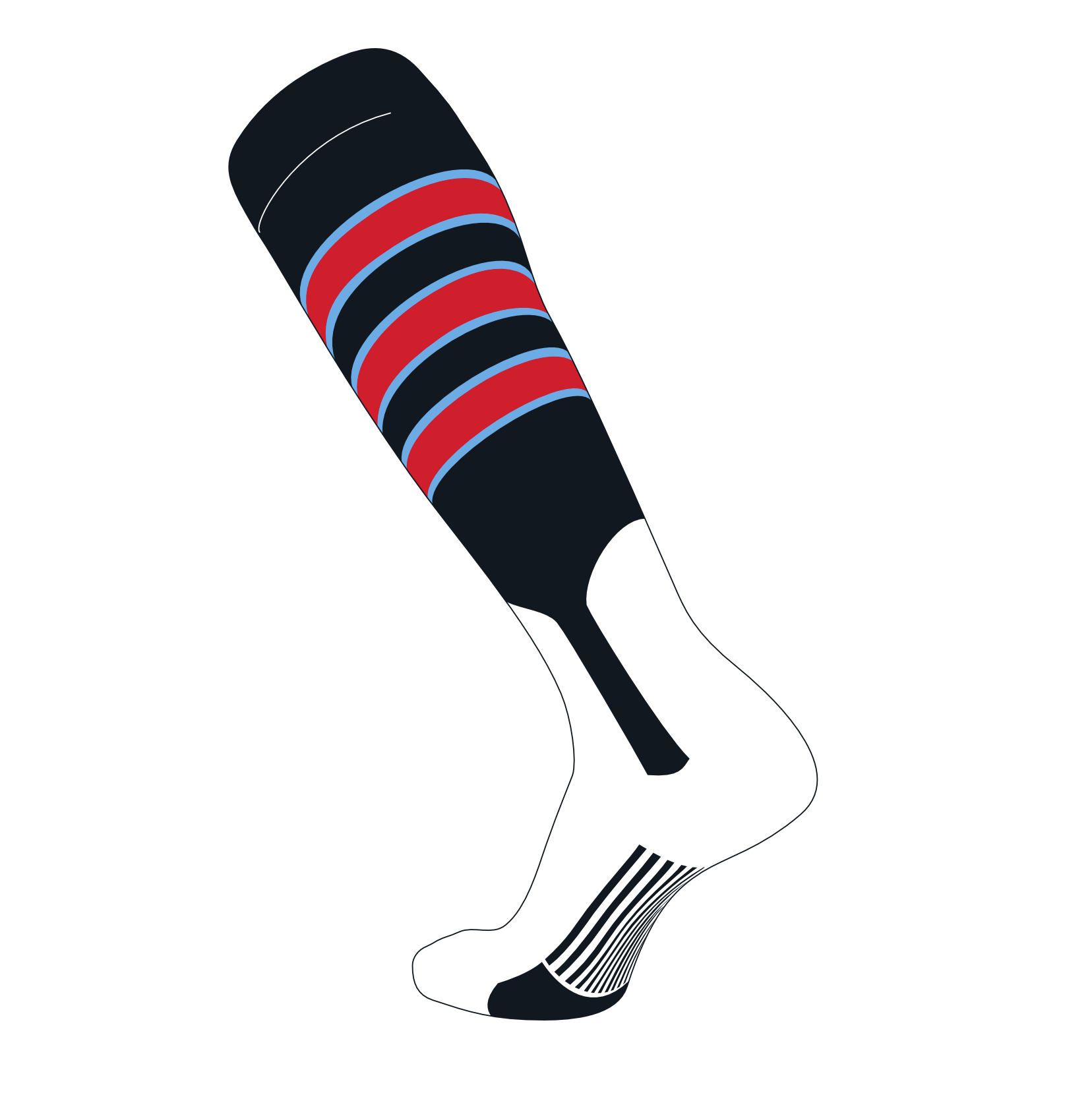 TCK Elite Baseball Knee High Stirrup Socks (D, 7in) Black, Baby Blue, Red