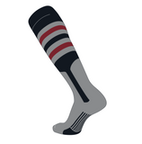 TCK Elite Baseball Knee High Stirrup Socks (I, 9in) Black, Dk Grey, Cardinal, Dk Grey