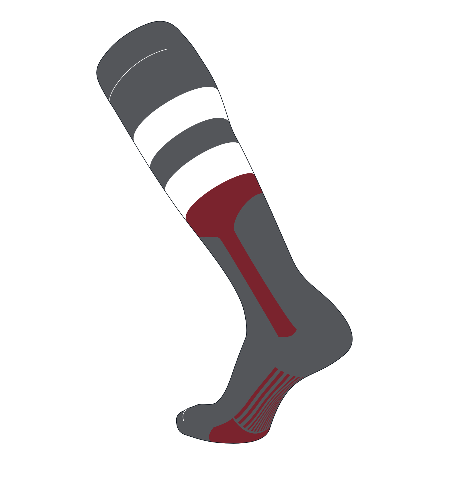 TCK Elite Baseball Long Stirrup Socks (G, 9in) Graphite, White, Cardinal, Graphite