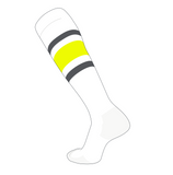 TCK Elite Baseball Football Knee High Striped Socks (E) White, Graphite, NEON Yellow