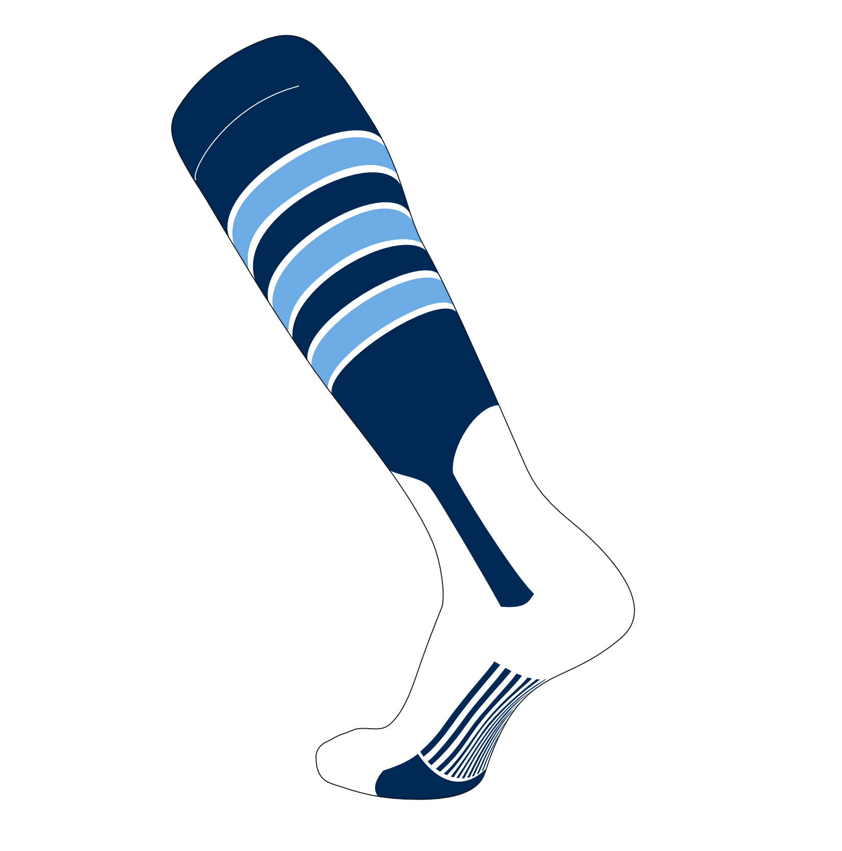 TCK Elite Baseball Knee High Stirrup Socks (D, 7in) Navy, White, Baby Blue