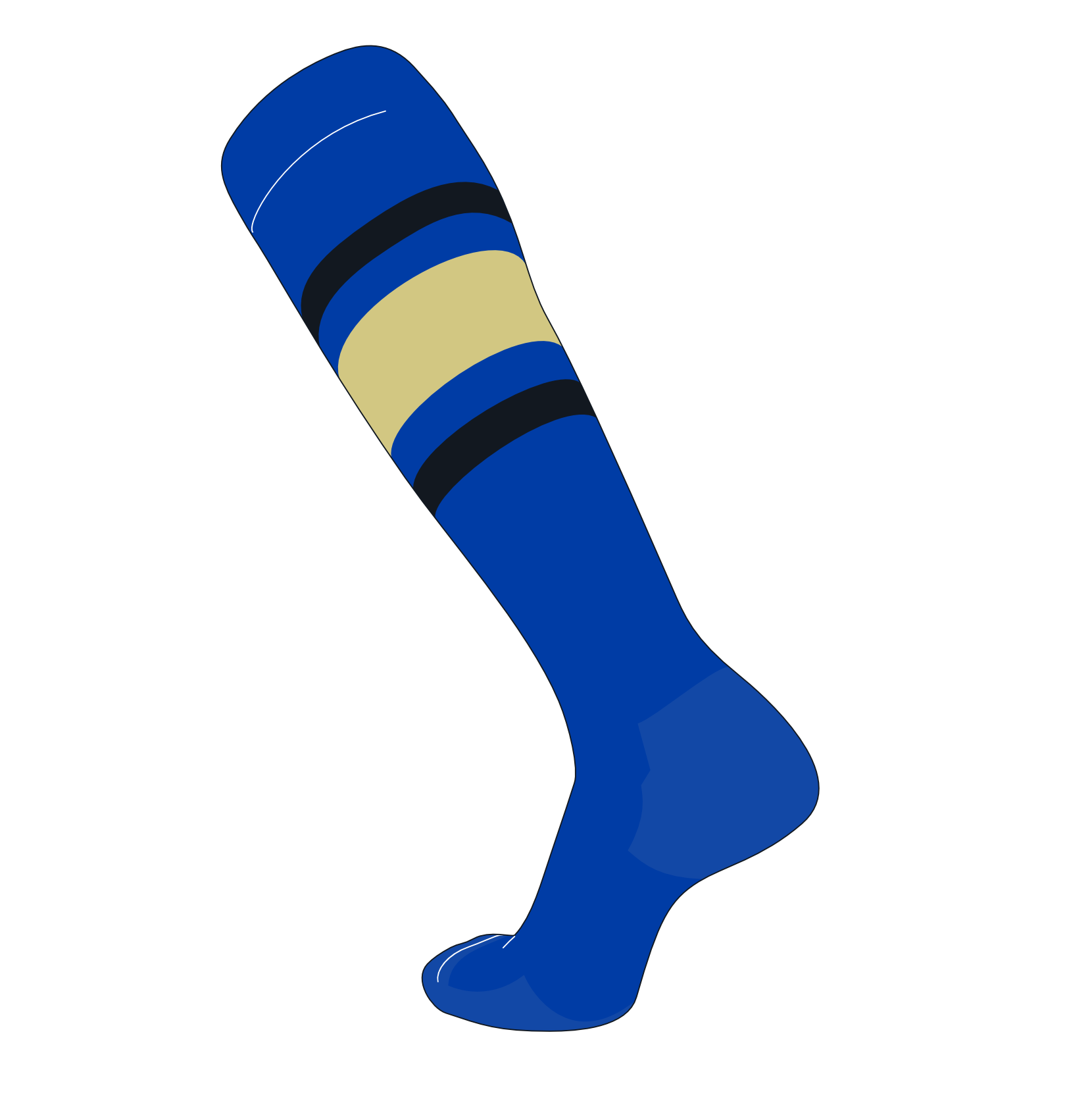 TCK Elite Baseball Football Knee High Striped Socks (E) Royal, Black, Vegas Gold