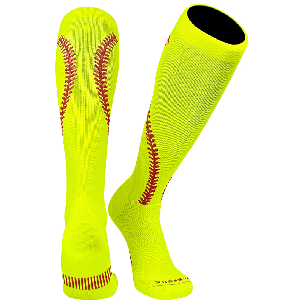 Knee high softball stitch socks my MK Socks in neon yellow used in softball